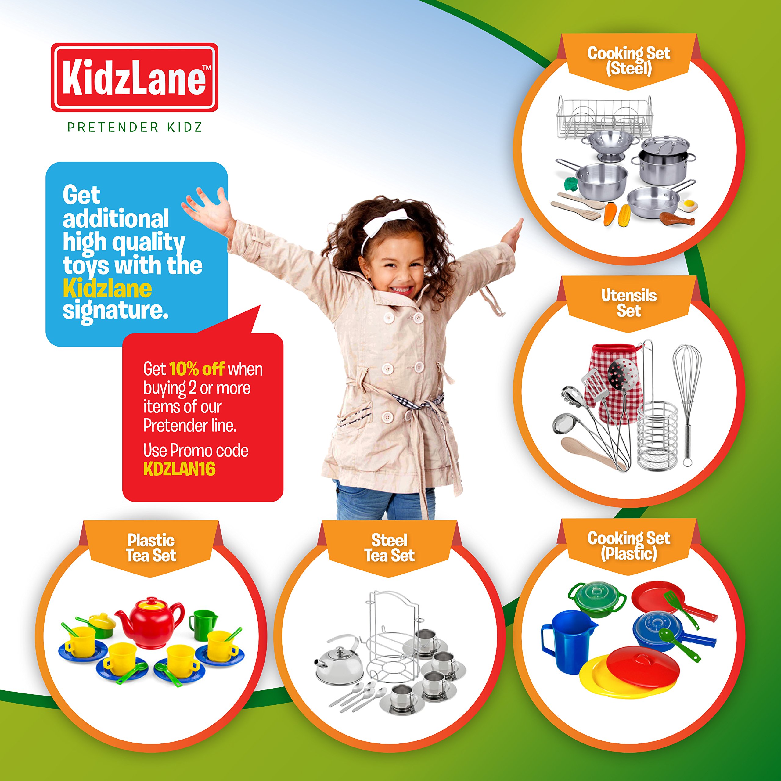 Kidzlane Kids and Toddler Dishes - Kids Play Kitchen Accessories Set - Dishwasher Safe Plastic Play Dishes - Kitchen Toys - Toy Plates and Dishes for Kids Kitchen Set