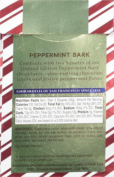 GHIRARDELLI PEPPERMINT BARK CHOCOLATE SQUARES, 0.83 OZ BAG PREMIUM HOLIDAY CHOCOLATE CANDY INDIVIDUALLY WRAPPED PEPPERMINT BARK SQUARES