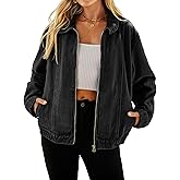 Glamaker Womens Denim Jacket Zip Up Spring Fall Casual Jean Jacket Relaxed Fit Classic Denim Coat