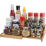 YCOCO Spice Racks for Kitchen Cabinets,Bamboo 3 Tier Expandable Spice Shelf Organizer for Kitchen Countertop and Cabinet,Step