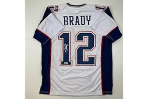 HOFSM.COM HALL OF FAME SPORTS MEMORABILIA Facsimile Autographed Tom Brady New England White Reprint Laser Auto Football Jersey Size Men's XL