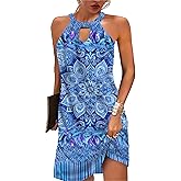 Kubsid Halter Dresses for Women 2025 Casual Floral Print Summer Dresses Hollow Out A-line Sundresses for Beach Vacation