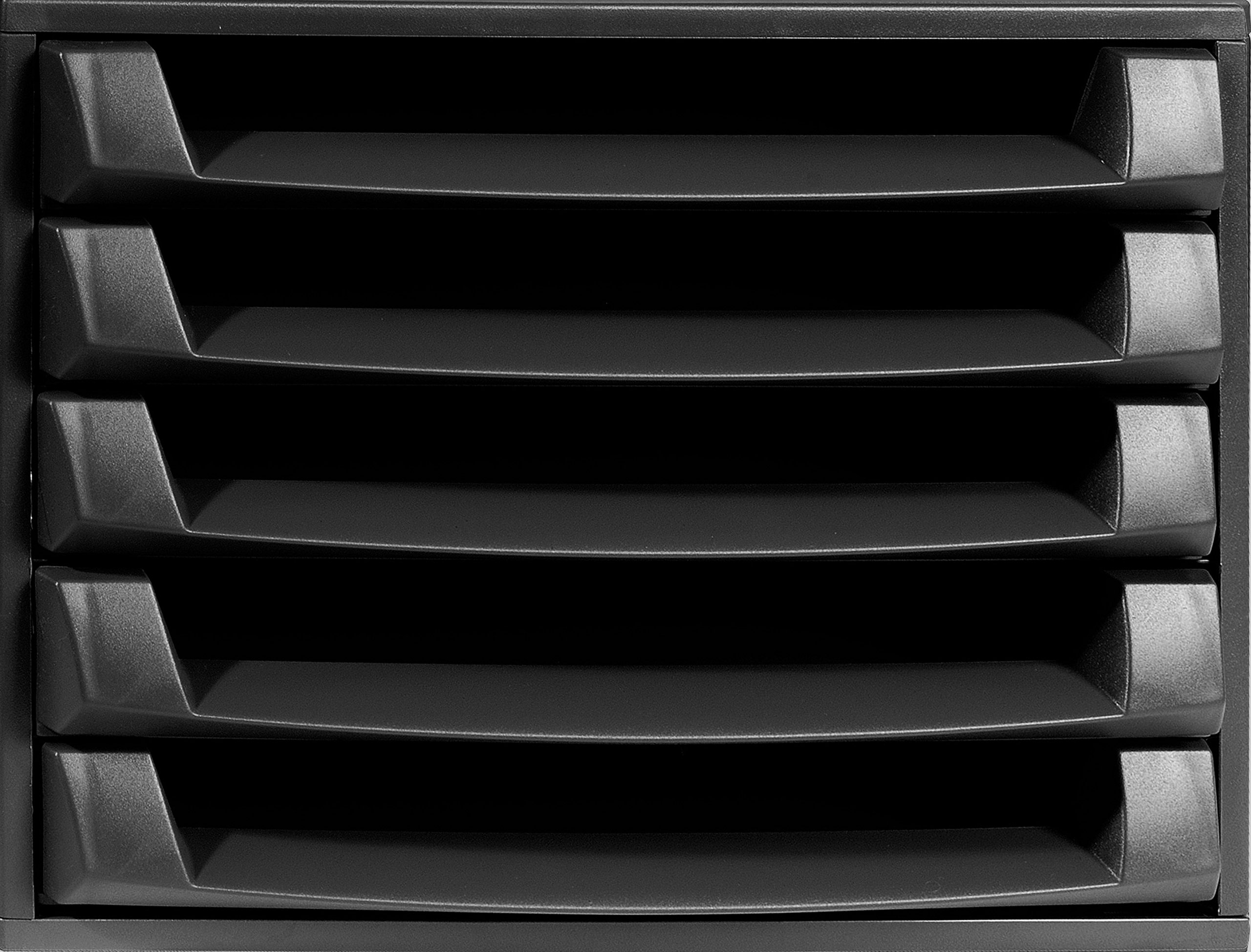 Exacompta - Ref 221014D - ECOBlack - The Box - 387 x 284 x 218mm in Size, 5 Open Drawers, 38mm Drawer Height, Suitable for Storing A4+ Documents - Black