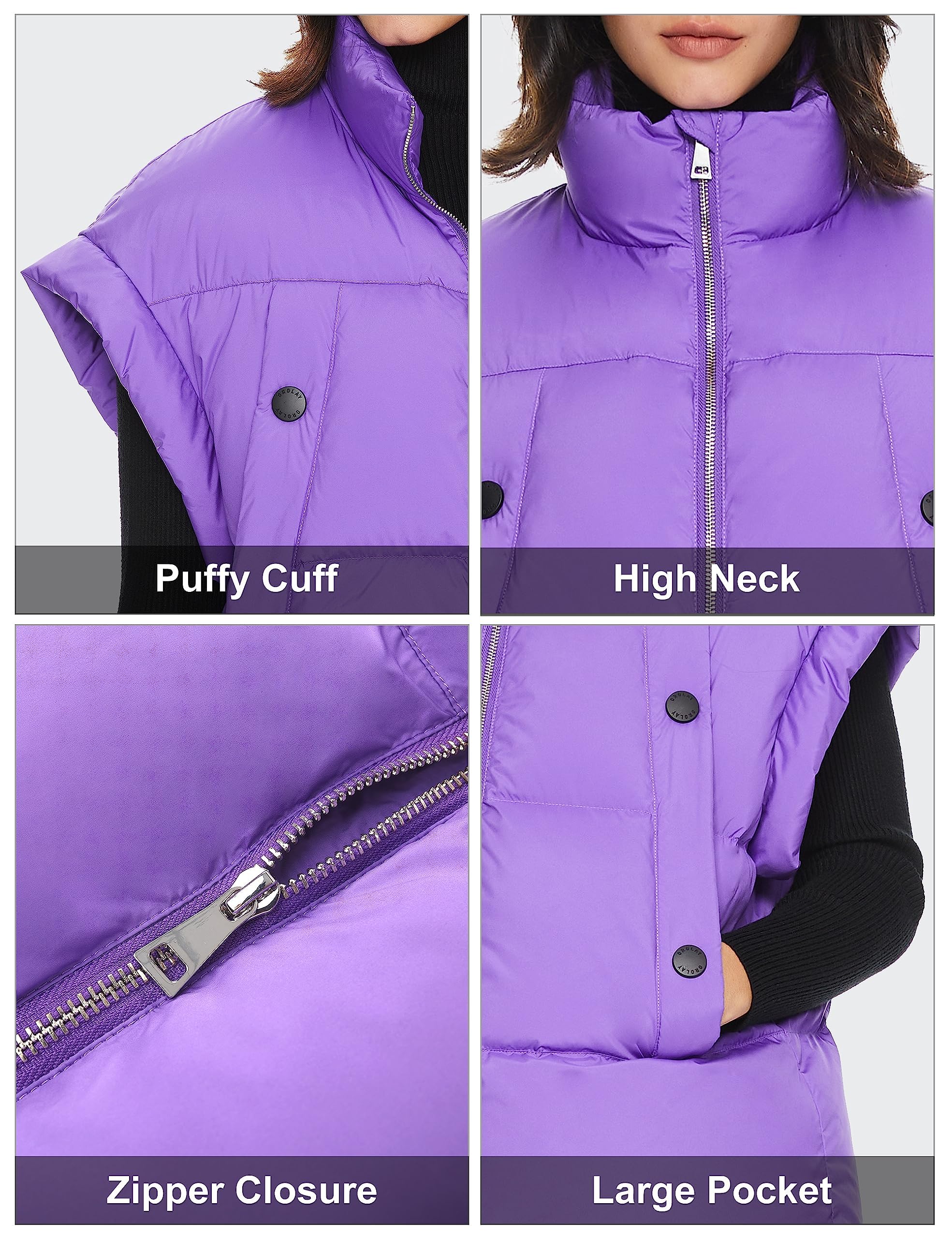 Orolay Women's Puffer Down Vest Oversized Warm Sleeveless Jacket Fashion Quilted Outerwear Gilet with Stand Collar