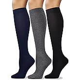 COTTON DAY Women's Soft Combed Cotton Knee High Long Calf Dress Socks Seamless Toe Black White Gray Navy Blue Brown