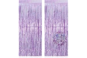 TOTAFAM 2 Pack Fringe Curtains Backdrops, Foil Fringe Curtains, Door Streamers for Birthday Wedding Bridal Shower Holiday Graduation Party Decorations, Photo Booth Backdrops, Glitter Light Purple