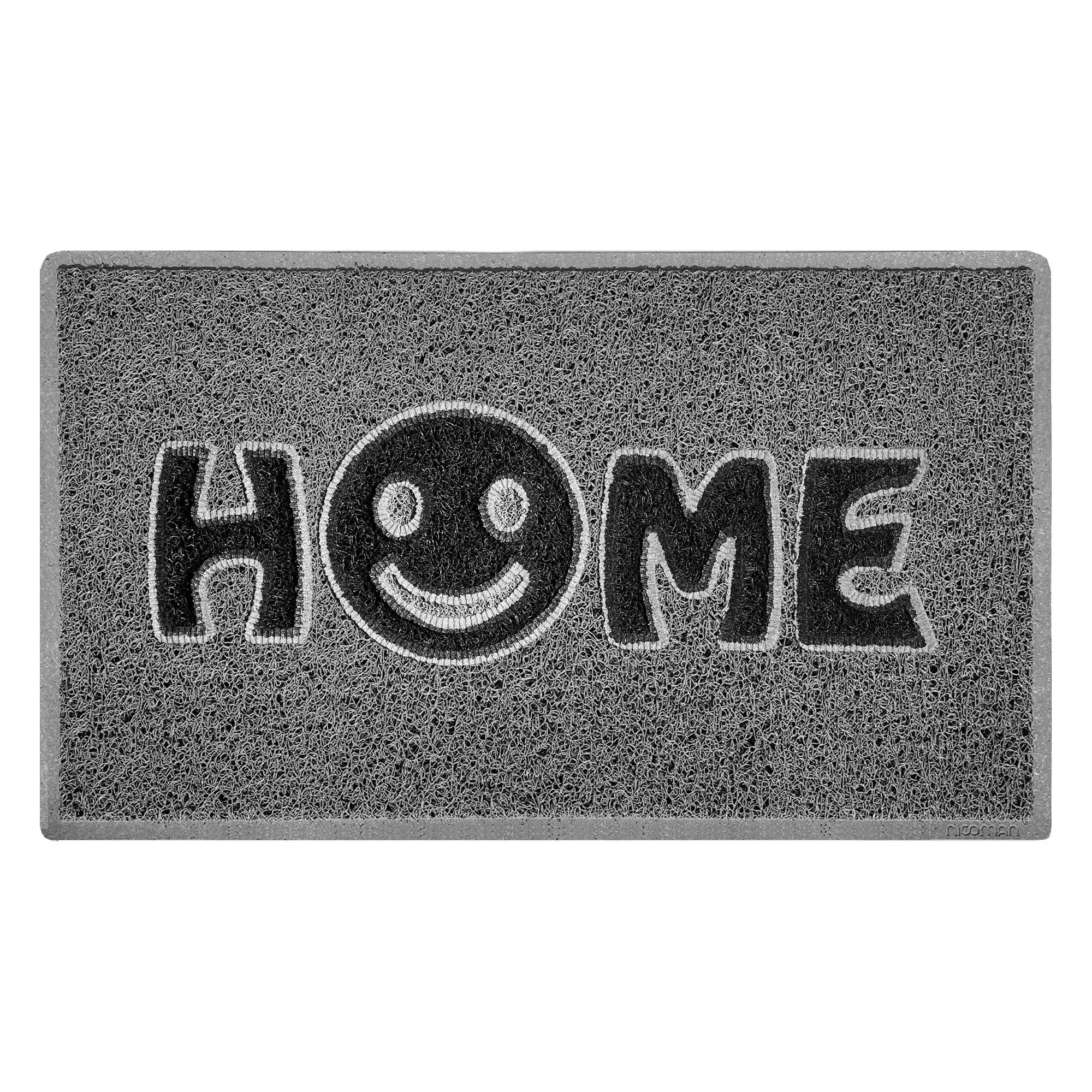Nicoman Happy Smile Face Home Door Mat｜Welcome Barrier Dirt-Trapper Floor Mat｜Patio Garden Conservatory Doormat｜Indoor Outdoor Smile Matt (Grey with Black)