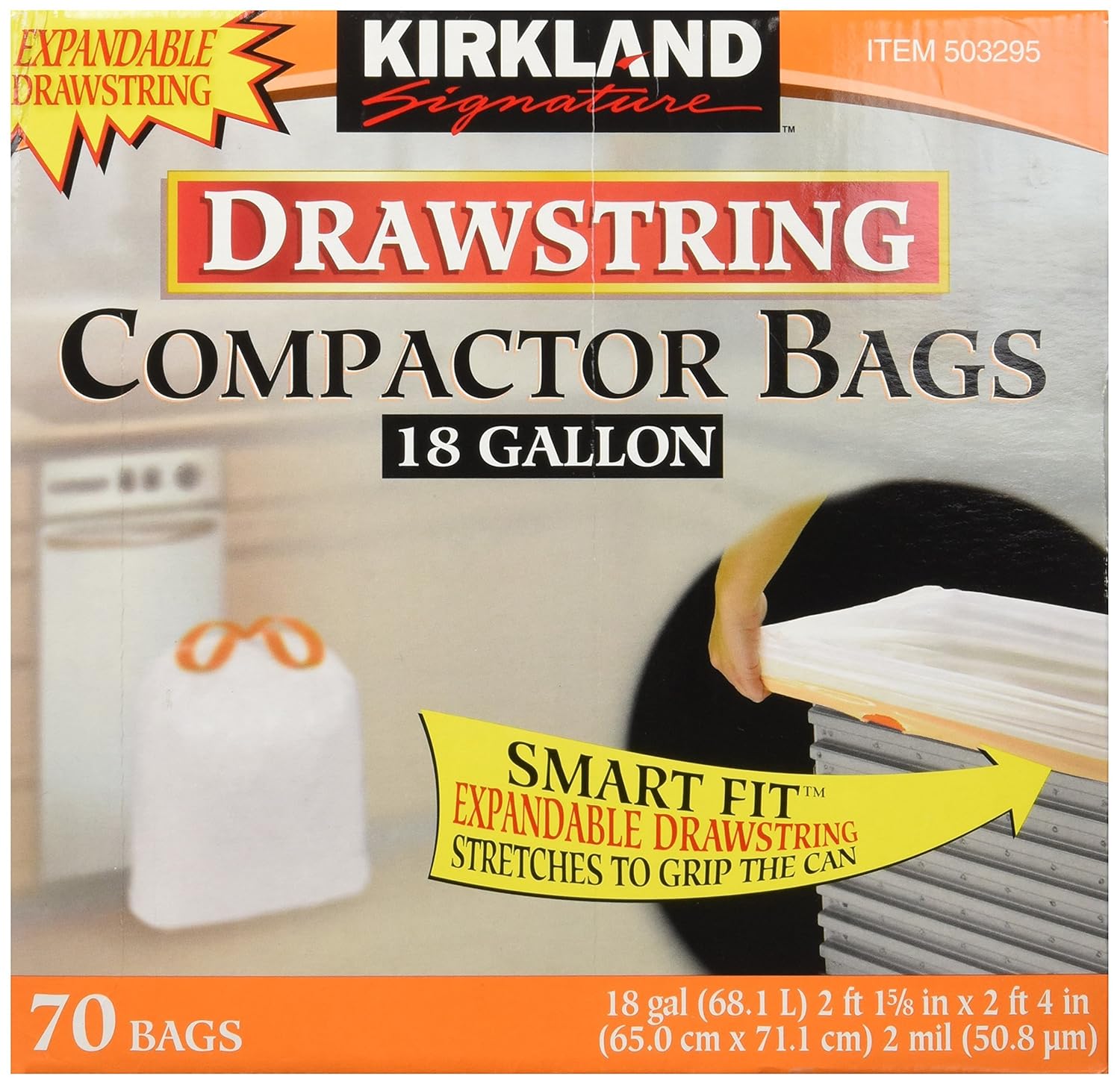 Kirkland Signature Compactor Bags, 18 Gallon, Smart Fit Gripping