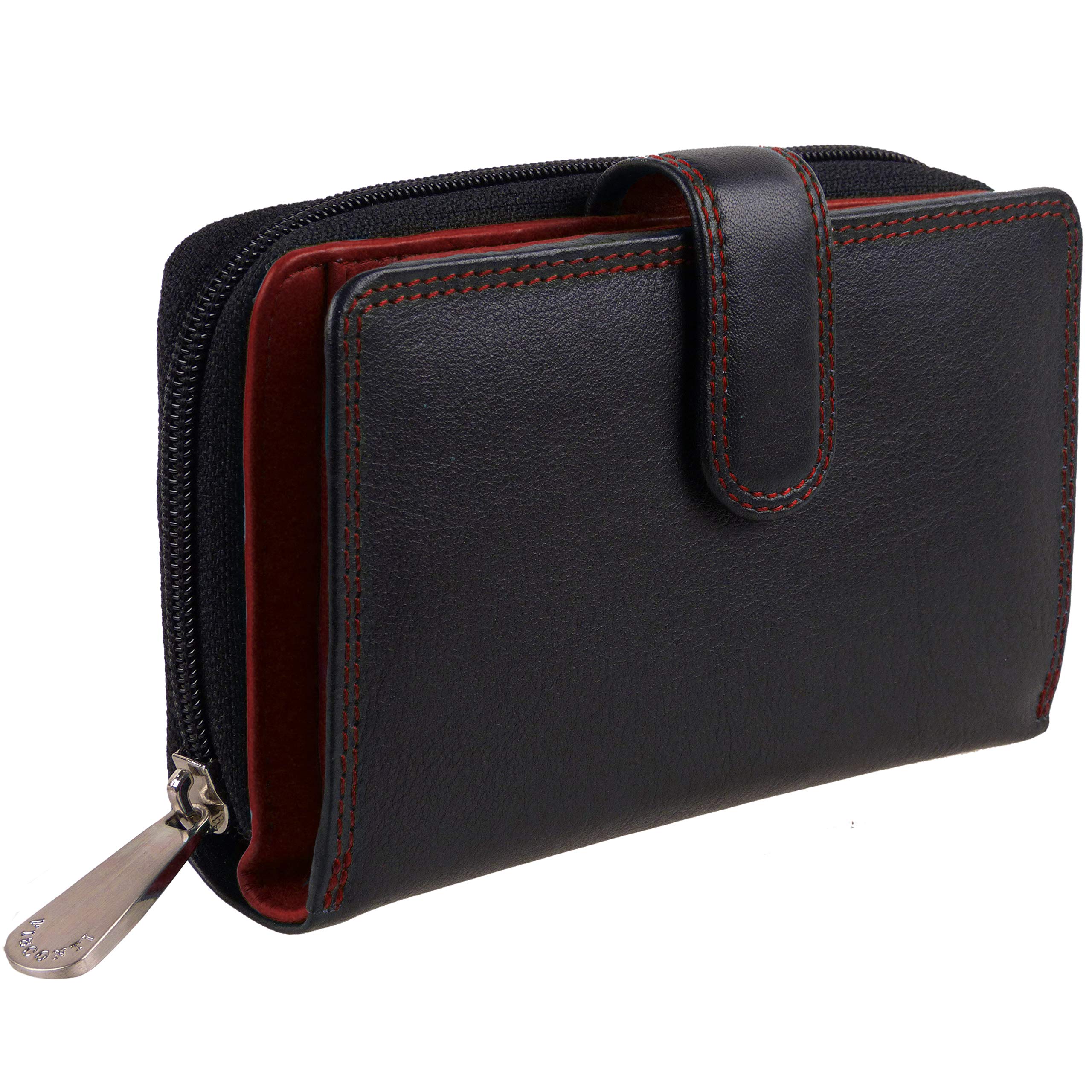 Visconti Quality Ladies Soft Leather Two Tone Purse Wallet Colorado Gift Boxed (Black & Red)