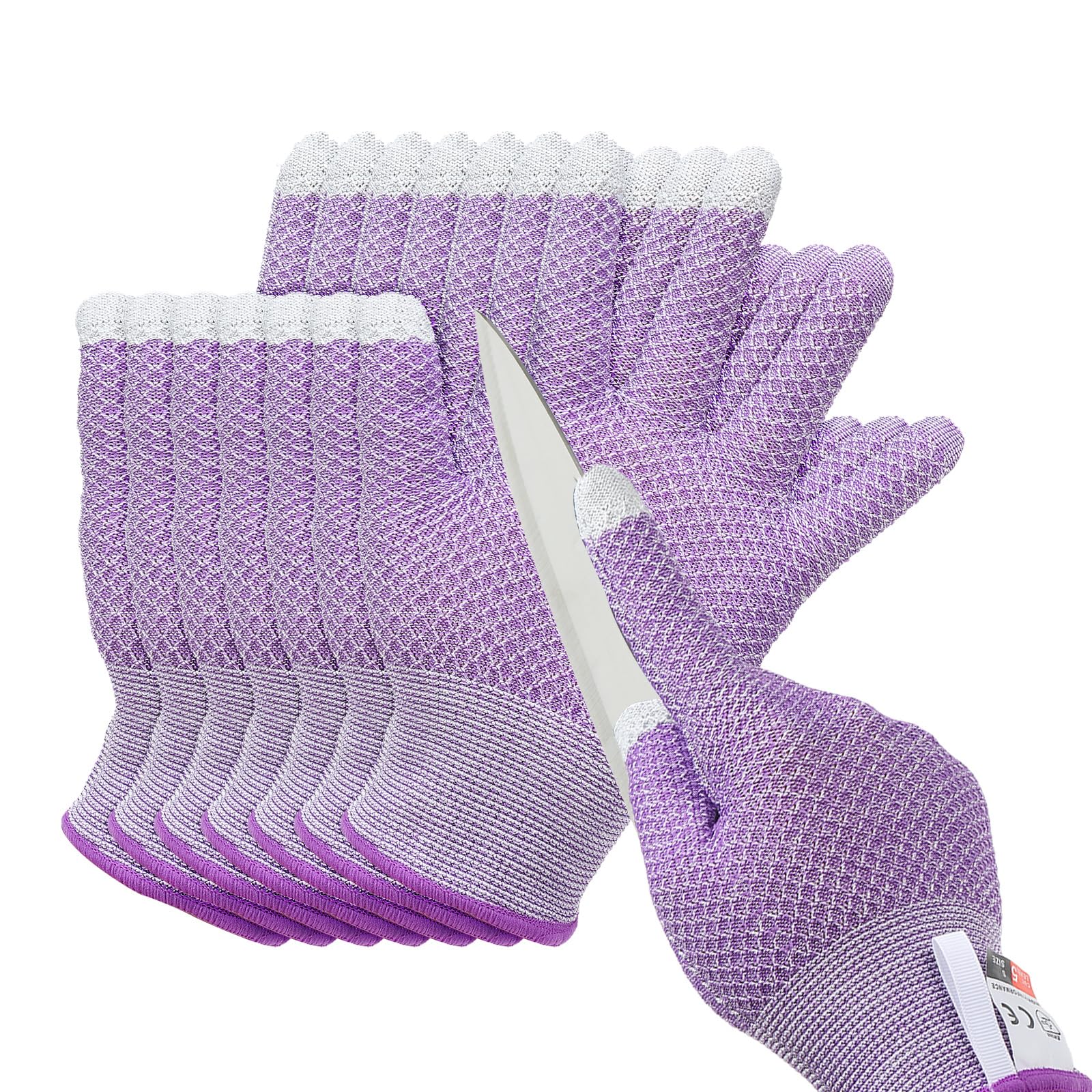 PATIKIL Cut Resistant Gloves, 4 Pair Touchscreen Level 5 Protection Cutting Gloves Anti Cut Kitchen Work Glove for Mandolin Slicing Oyster Shucking Whittling Wood Carving, Purple, Large