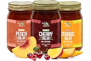 Green Jay Gourmet Fruity Favorites Salsa Variety Pack - Cherry Salsa, Peach Salsa, Mango Salsa - Fruit Salsa Gift Set - Medium Heat Picante Salsa - Gluten-Free Gourmet Salsa Dip - 17 Ounces, Pack of 3