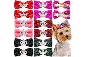 Mruq pet Dog Hair Crown Bows with Clips for Small Dogs, Bulk 20pcs Cute Handmade Pet Dog Bows Girl Clips, Puppy Yorkie Dog Hair Grooming Bowknot Alligator Clips for Doggies Hair Accessories