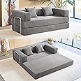 YINIX Foldable Sofa Bed, 81'' Folding Floor Couch, Compressed Convertable Sleeper Sofa, Memory Foam Couch with Pillow Back Support Armrest, 4-in-1 Futon Sofa Bed for Living Room, Light Gray