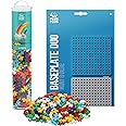 PLUS PLUS 240 Piece Interlocking Building Blocks for Kids, Open Ended Connecting Toys, STEM Bin Mini Manipulatives - Rainbow Mix Play Tube & Baseplate