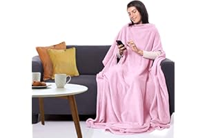 CANDY CANE Premium Wearable Blanket 70"x50" with Three Holes, Made with 280 GSM Fabric, Super Soft, Microplush, Cozy and Functional Throw Blanket for Adult, Women and Men (Bunny Pink)