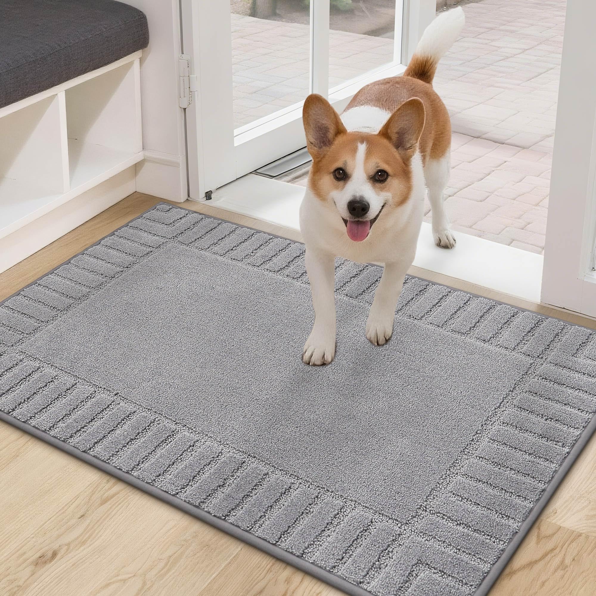 BEQHAUSE Door Mat for Indoor & Outdoor,Dirt Trapper Barrier Mat Super Absorbent Machine Washable Front Doormats Rug with Non-Slip TPR Backing (LGY, 60x90cm)