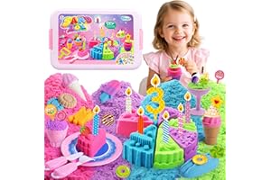 Billeeit Cake & Ice Cream Sensory Bin Sand Toy, Sand Kit Sensory Toys w/lid and 4 Color Moldable Sensory Play Sand 2.2lbs, Mo