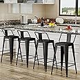 Tongli Metal Bar Stools Set of 4 Barstools Counter Height Bar Stools with Back Industrial Bar Stool Indoor Counter Stool Kitchen Island Stools Modern Bar Chair 26inch Matte Black