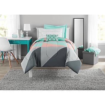 Mainstay Grey Teal Bed In A Bag Bedding Set Queen