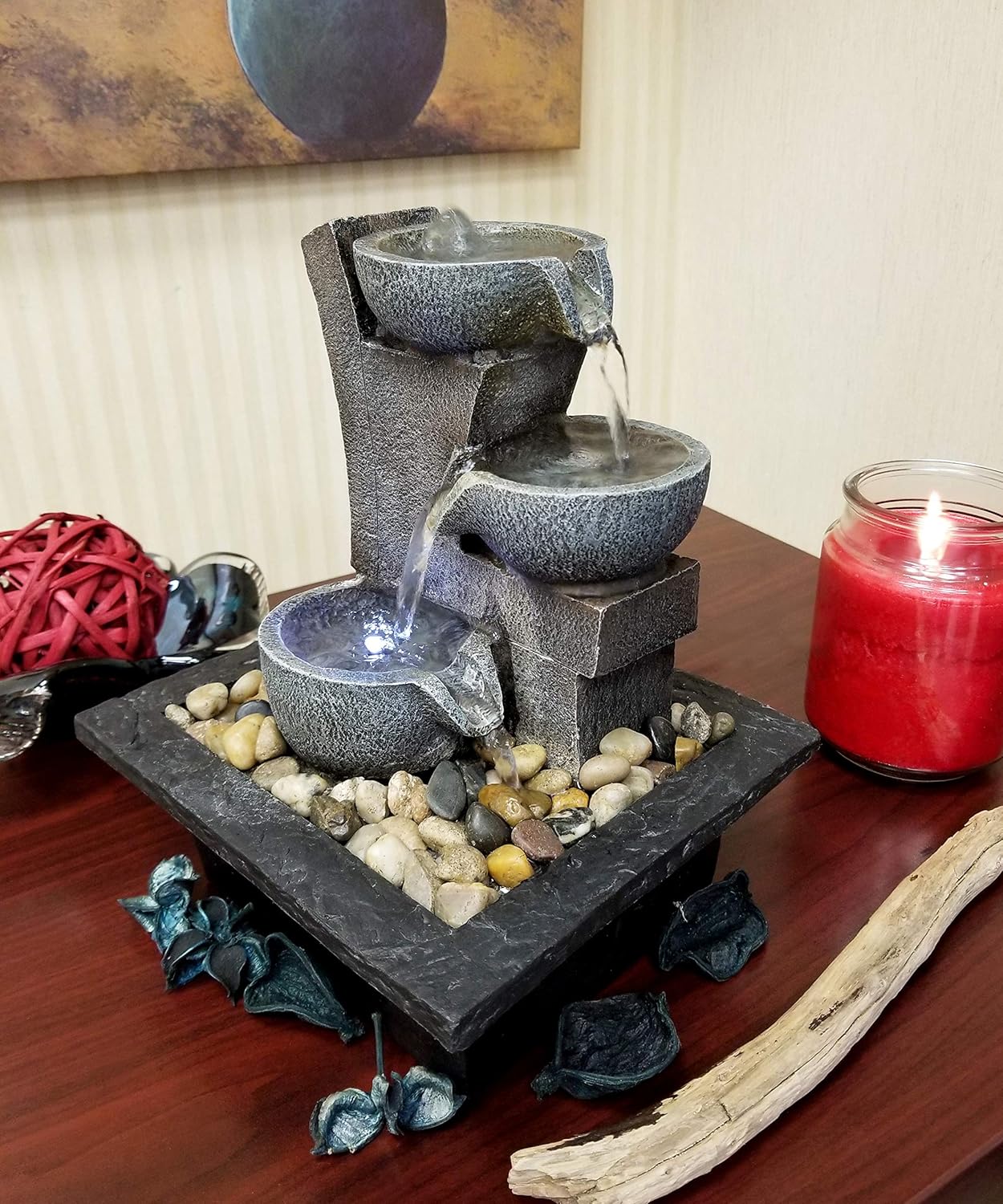 DANNER MANUFACTURING 03801 Aura Meditation Fountain with 3 Tiered LED Waterfall, Pack of 1 : Garden & Outdoor