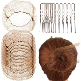 Abeillo Hair Net Set - 20 Invisible 50cm Hairnets, 40 U-Shaped Pins for Women, Girls Ballet Buns and Dance (Brown)