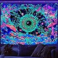 Uspring Blacklight Mushroom Tapestry UV Reactive Eye Tapestries Aesthetic Floral Plant Tapestry Hippie Butterfly Snake Tapestry Galaxy Space Tapestry for Bedroom(59.1 x 82.7 inches)
