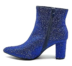 Women Rhinestone Block Chunky Heel Ankle Bootie