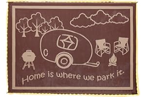 Stylish Camping LED Illuminated Patio Mat - Reversible RV Home Mat, Brown/Beige with LEDs Light, 8x18