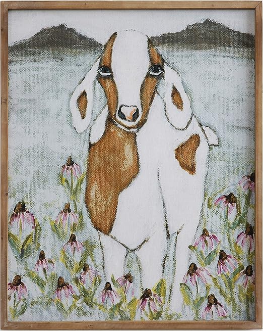 Amazon Com Creative Co Op Wood Framed Canvas Goat Wall Decor
