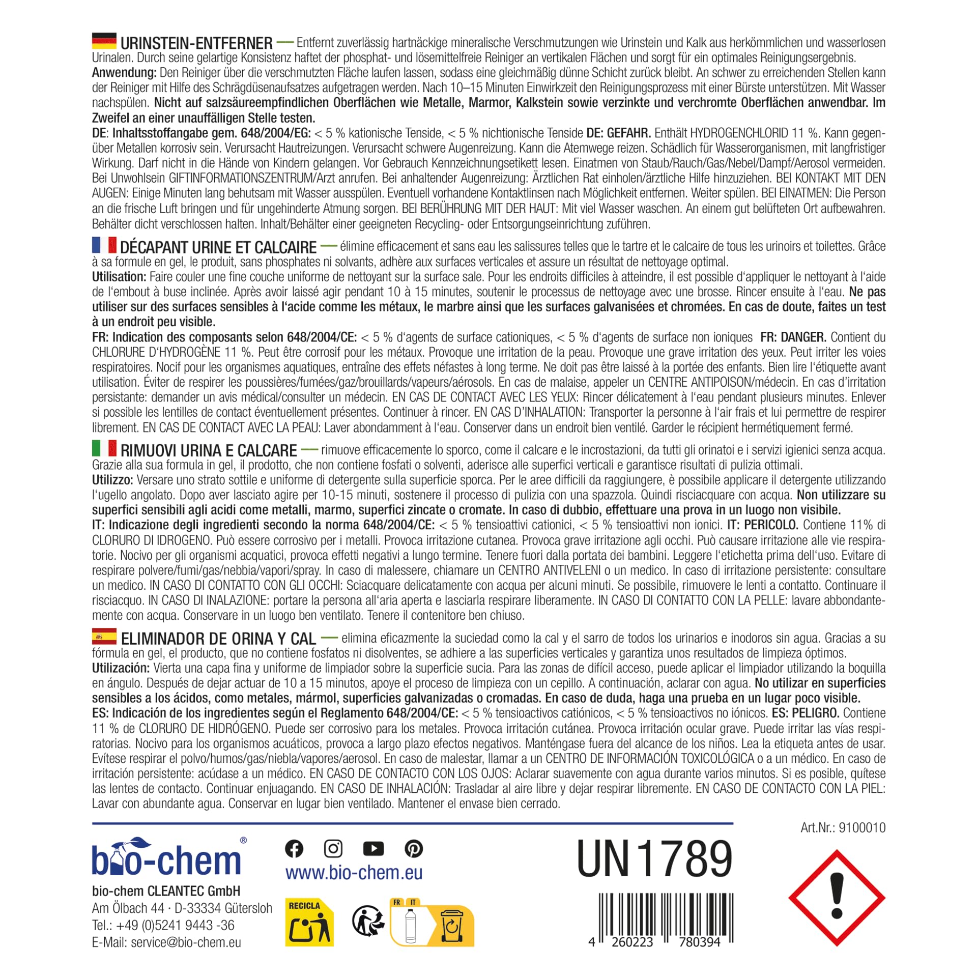 bio-chem Urinsteinentferner EXTRA STARK - 1000 ML - Extrem kraftvoller & hochkonzentrierter Profi WC-Reiniger - Entfernt mühelos hartnäckigste Ablagerungen und Gerüche - Made in Germany 8
