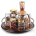 TIDITA 13" Acacia Wood Lazy Susan Turntable with Metal Frame for Table Top - Wooden Serving Tray Rotating for Kitchen Counter - Centerpiece Organizer Storage Food Bin Container for Pantry, Fridge