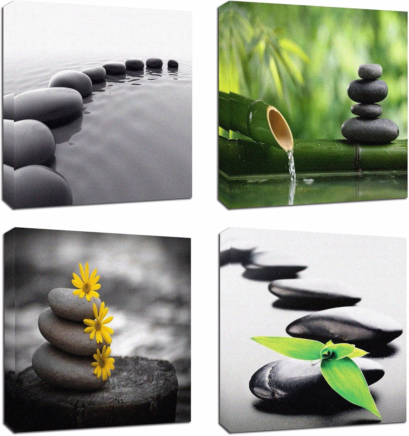 Amazon Com 4pcs 12x12 Canvas Wood Stretched Zen Stone Garden Rocks Spa Bamboo Fountain Japan Yoga Theme Pink Frame Landscape Abstract Modern Art For Home Room Office Wall Print Decor 12x12 Inch 30x30cm