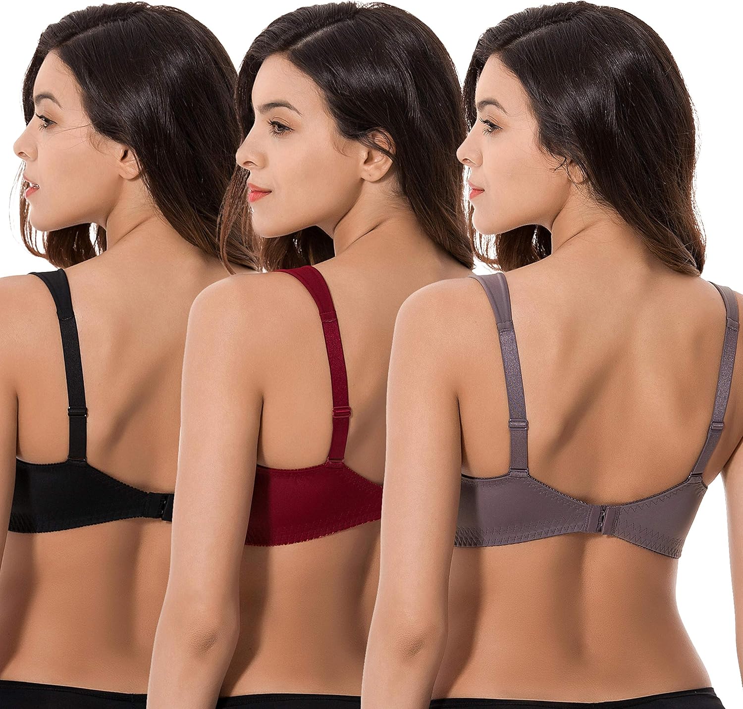 Curve Muse Plus Size Unlined Minimizer Wireless Bras with Embroidery Lace-3Pack at  Women’s Clothing store