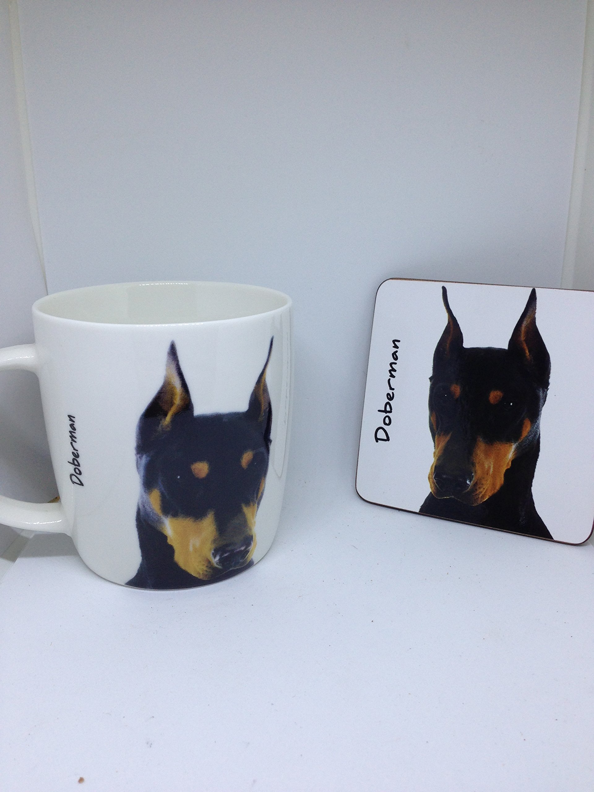 Doberman mug and coaster set