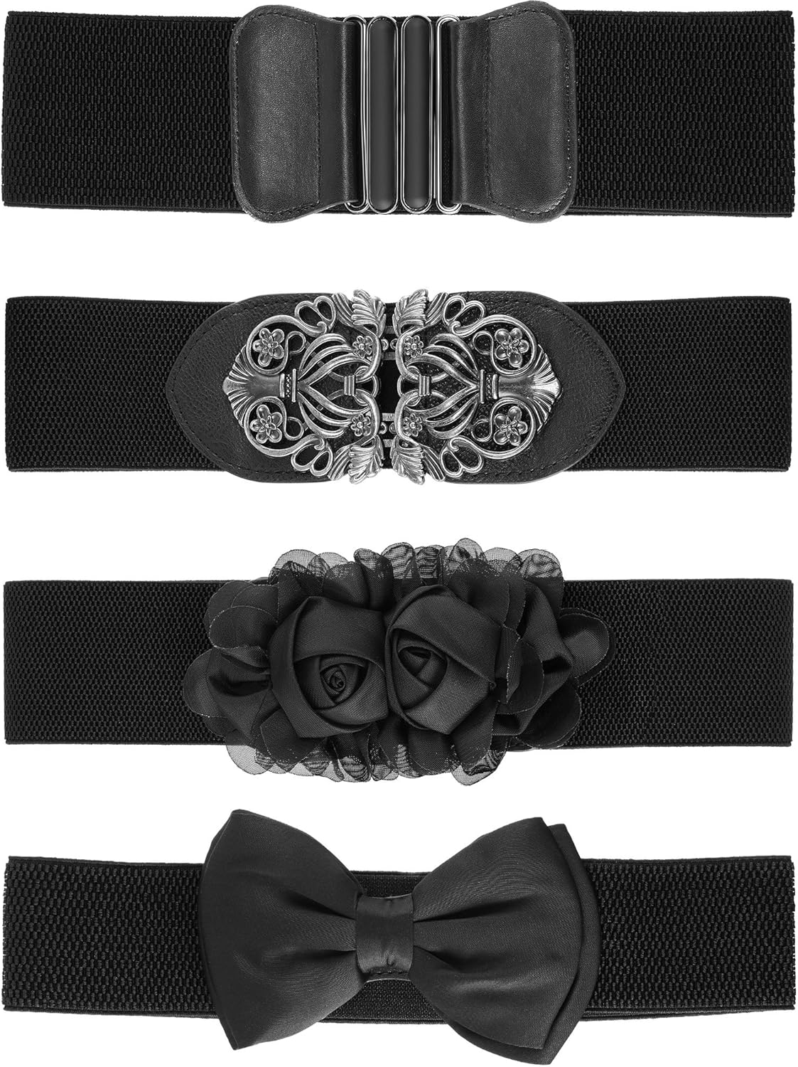 4 Pieces Women Vintage Waist Belt Elastic Stretch Retro Cinch Belt Waistband for Jeans Pants Dresses (Black) at  Women’s Clothing store