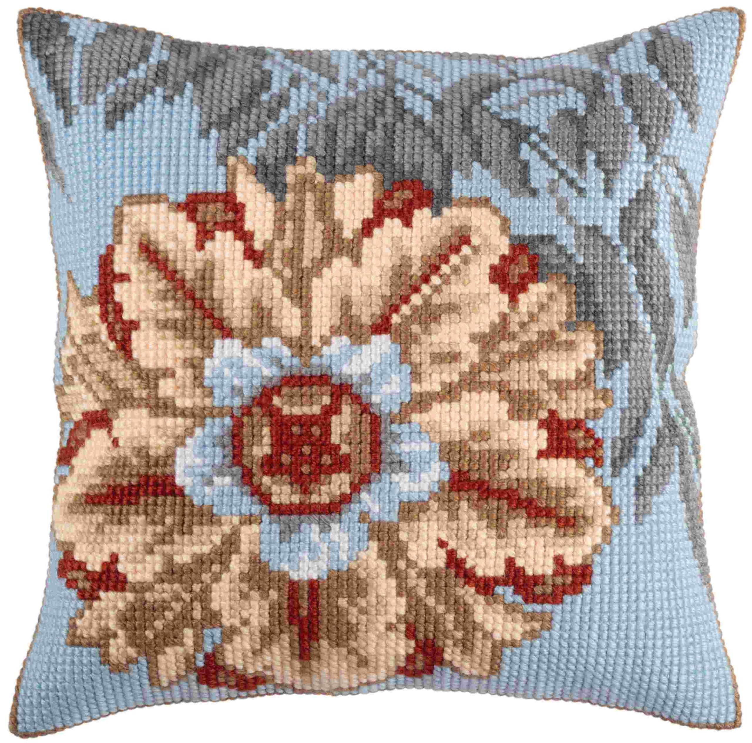 Collection d'Art 5329 Asure Turquoise Embroidery Cushion Cross Stitch Set, Cotton, Multi-Colour, 40 x 40 cm