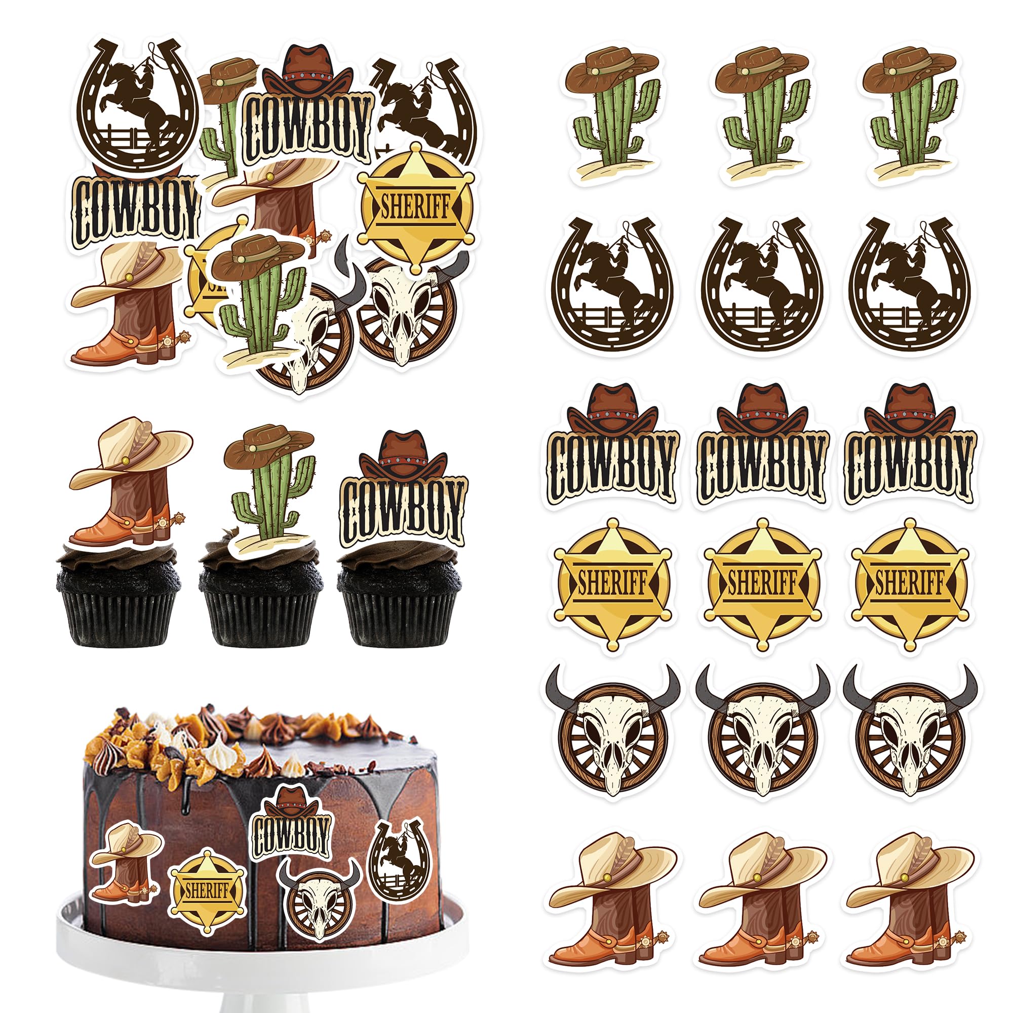 Foowztao 72Pcs Edible Cowboy Cupcake Toppers Wafer Paper Rodeo Birthday ...