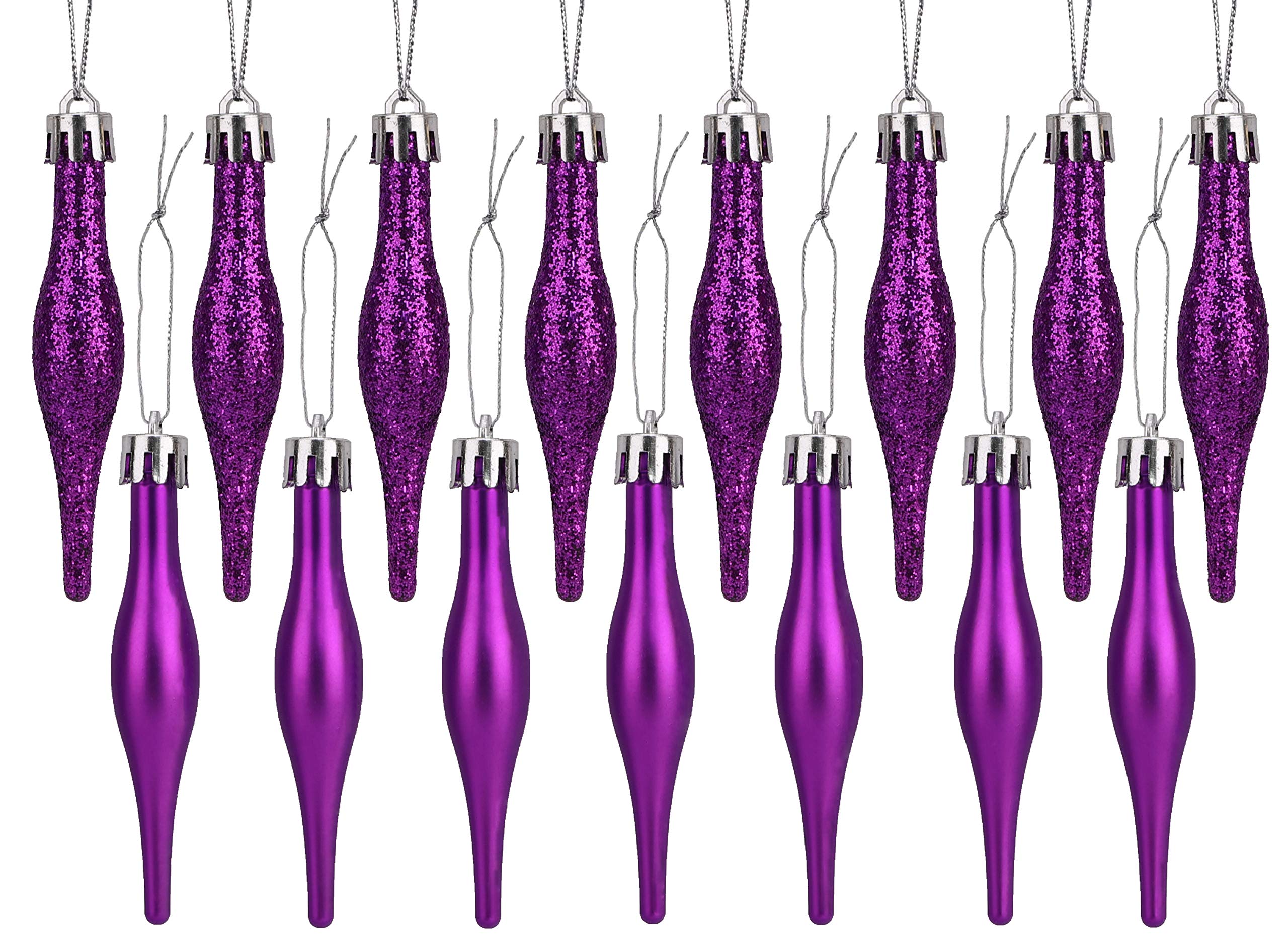 Christmas Concepts® Pack Of 15-8.5cm, 85mm (3.4") Droplet Baubles - Matte & Glitter Design - Christmas Baubles (Purple)
