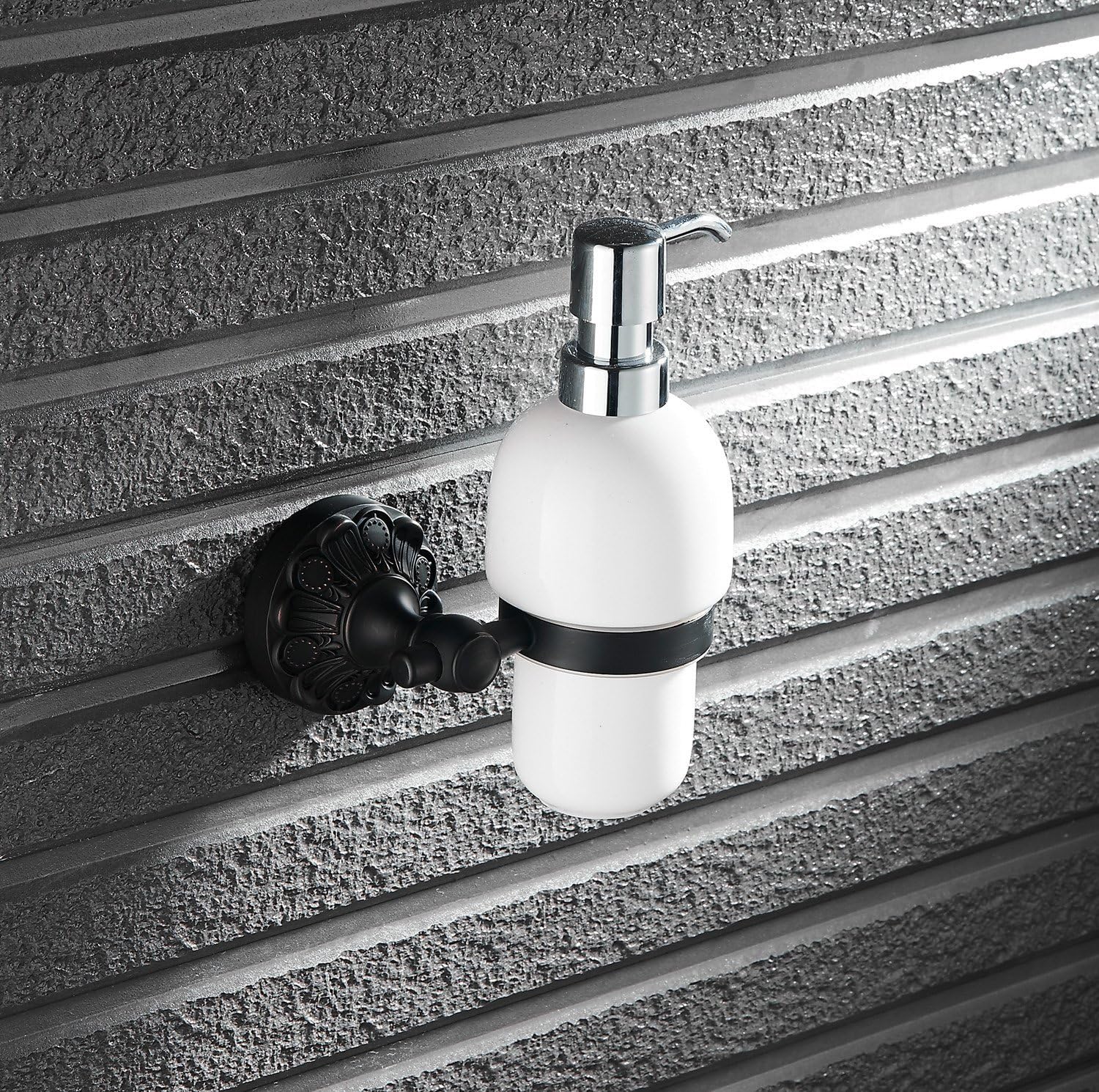 PLUMBAGO HOME Antique Art Carved Tumbler Toothbrush Holder Wall Mounted Soap Lotion Dispenser, Oil Rubbed Bronze Finish (Soap Lotion Dispenser)