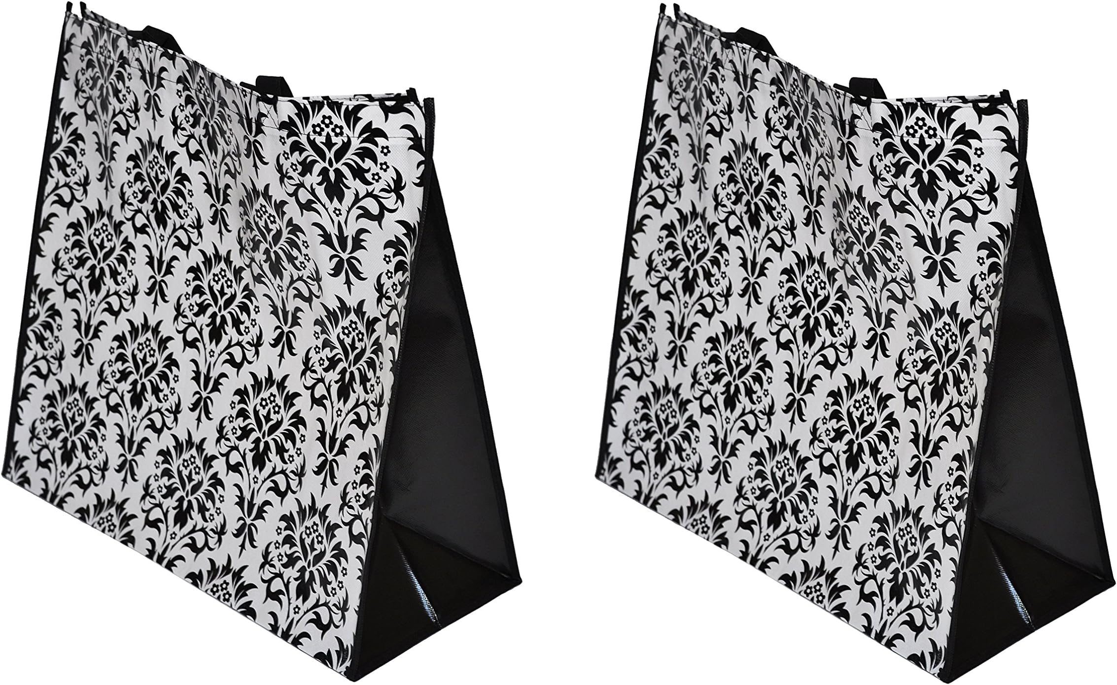 ReBagMe Set of 2 Extra Large Very Strong Reusable Grocery Bag - Laminated Recycled Shopper Tote - Very Large Gift Bag - Great Waterproof Beach Bag (Damask)