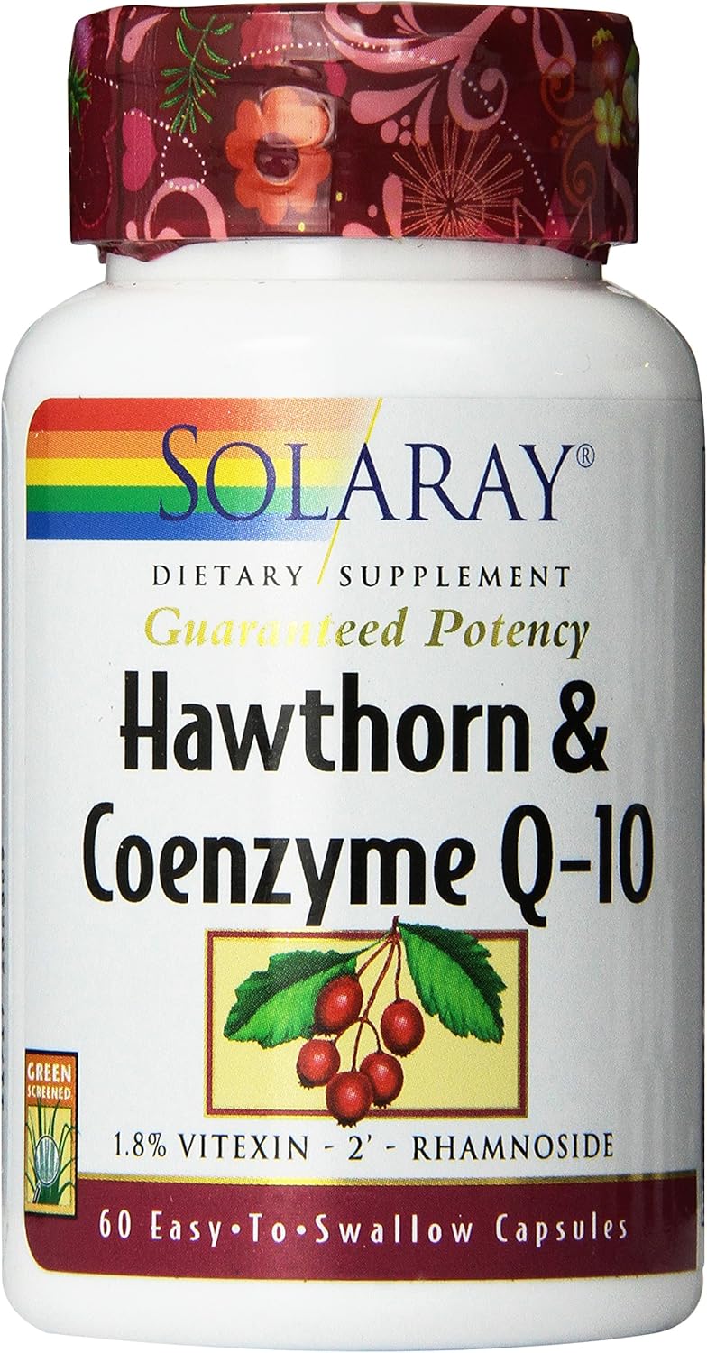 Solaray Guaranteed Potency Hawthorn & CoQ10, Veg Cap (Btl-Plastic) 600mg | 60ct: Health & Personal Care