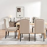 Yaheetech Dining Chairs Set of 6 Beige Upholstered Tufted with Nailhead Trims view 2