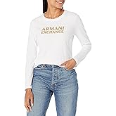 Armani Exchange Womens Slim Fit Cotton Jersey Metallic Logo Long Sleeved Tee