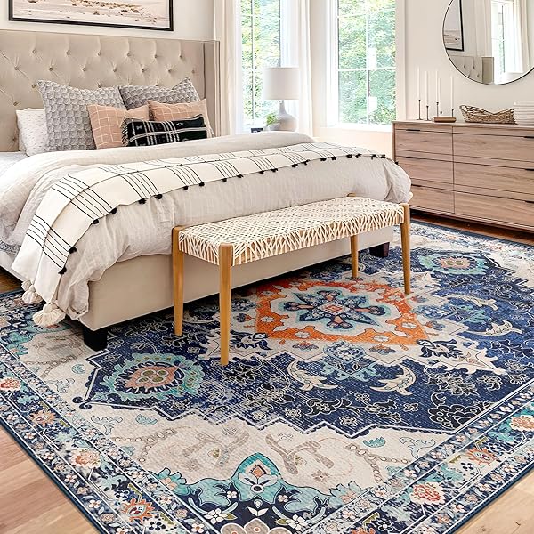 YESRUG 5X7 AREA RUGS BLUE BOHO RUGS FOR...