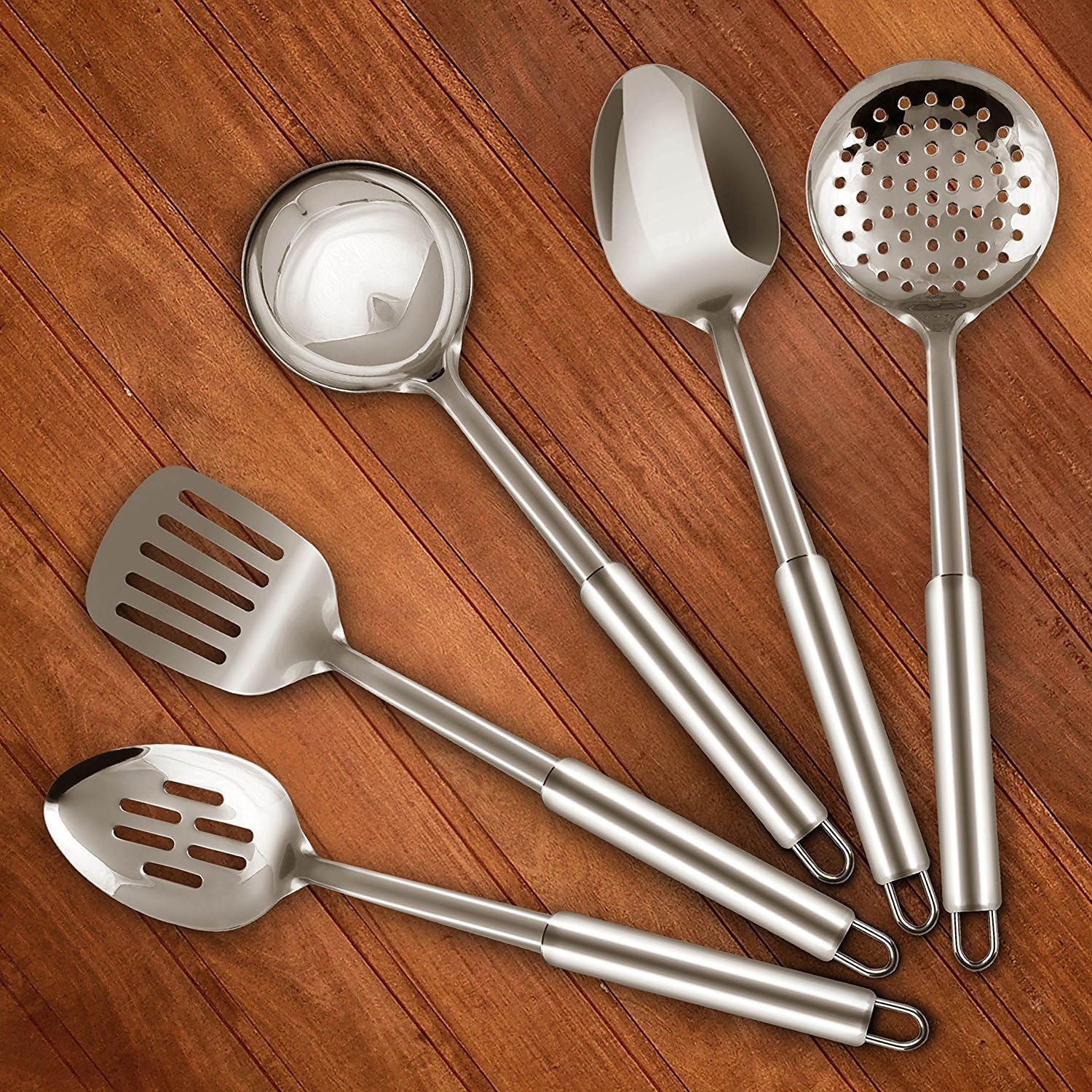 Utopia Kitchen Stainless Steel Cooking Utensil Set - 5-Piece Serving Spoons: Kitchen & Dining