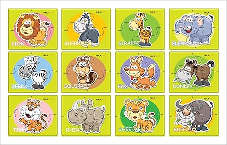 Pola Puzzles Animal Puzzles Set of 12, 4 Piece Tiling Puzzles Early Age 3 Years Each Size: 11 cm X 9 cm Puzzles for Toddlers