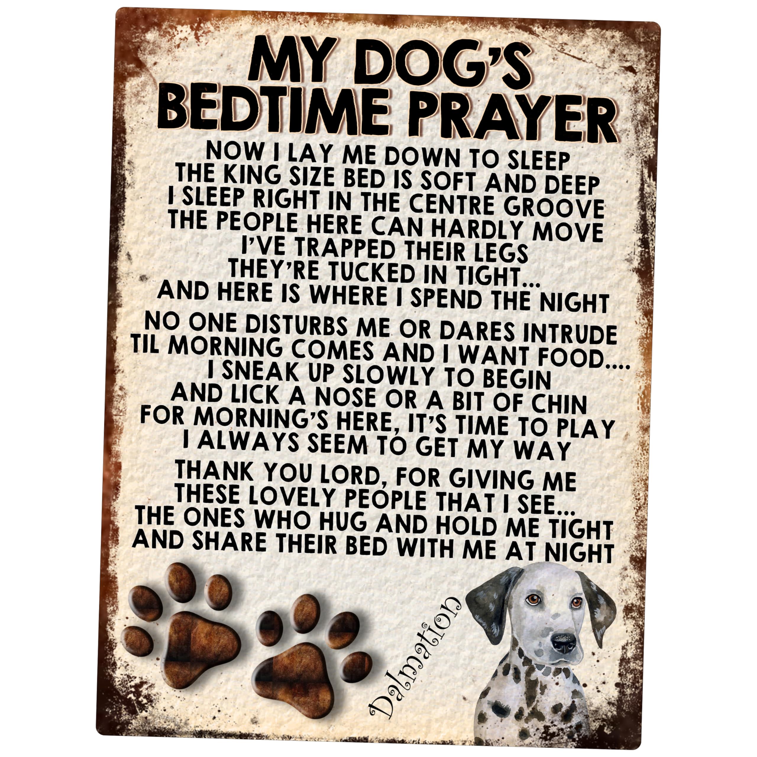 MY DOG'S BEDTIME PRAYER RETRO STYLE METAL TIN SIGN/PLAQUE DOG BREEDS (Dalmation Cute Dog)