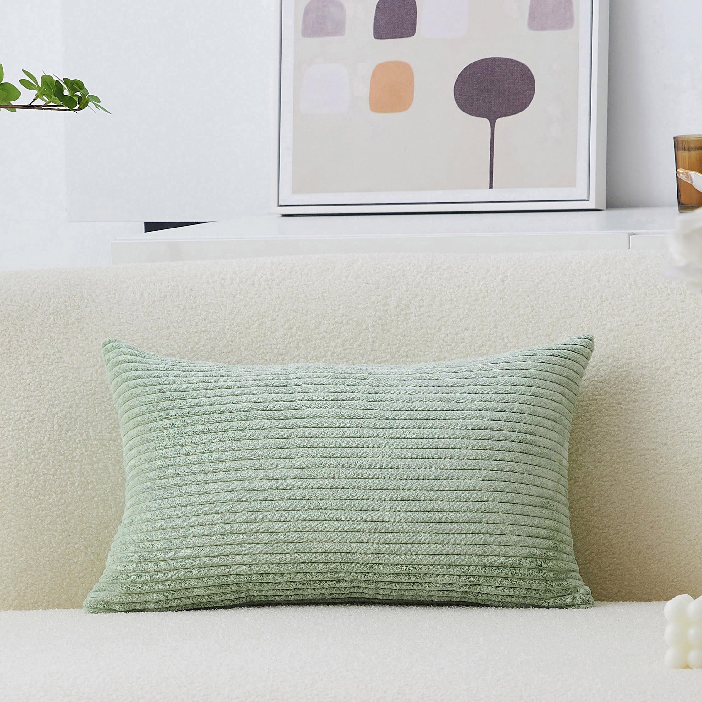 Photo 1 of Home Brilliant 12x20 Spring Pillow Cover Decorate Super Soft Corduroy Striped Solid Rectangle Throw Pillowcase for Office Sofa Decor, 12x20 inches(30x50 cm), Sage Green