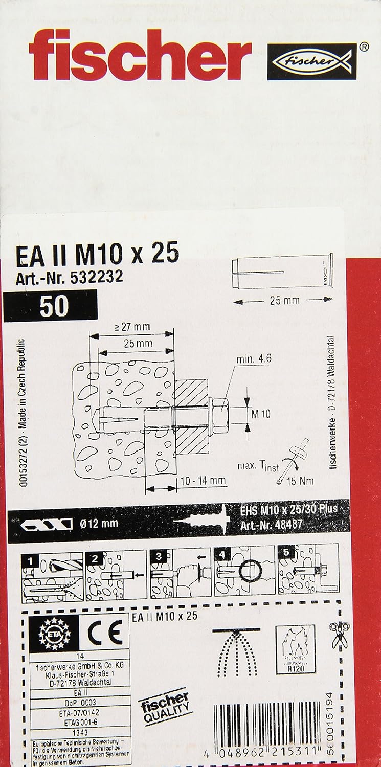 Fischer Dropin Anchor EA II M 10 x 25, 532232 Amazon.co.uk DIY & Tools