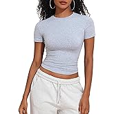 kayamiya Women's Basic Short Sleeve Cotton Shirts Slim Fit Crewneck Summer Trendy Y2k Baby Tee Crop Tops